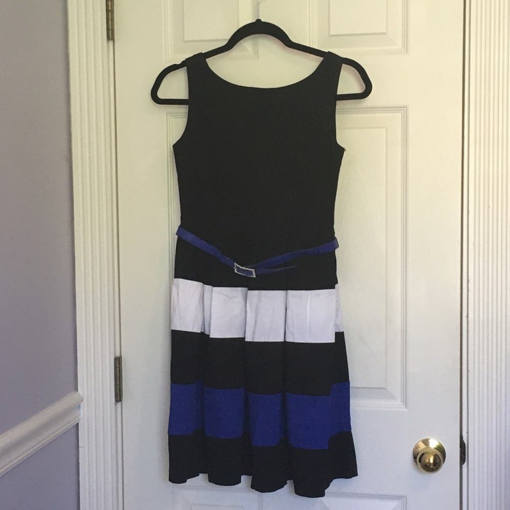 Tiana B. Black Striped Sleeveless Flare Dress